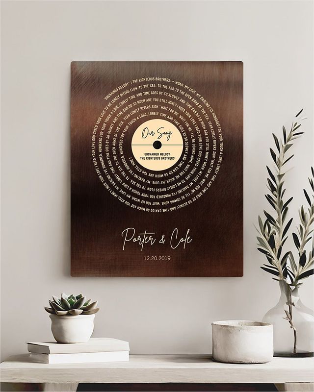 White Bronze Our Song Gold Record Lable Spiral 8th Anniversary Wall Plaque Gift for Couple LTC-2119