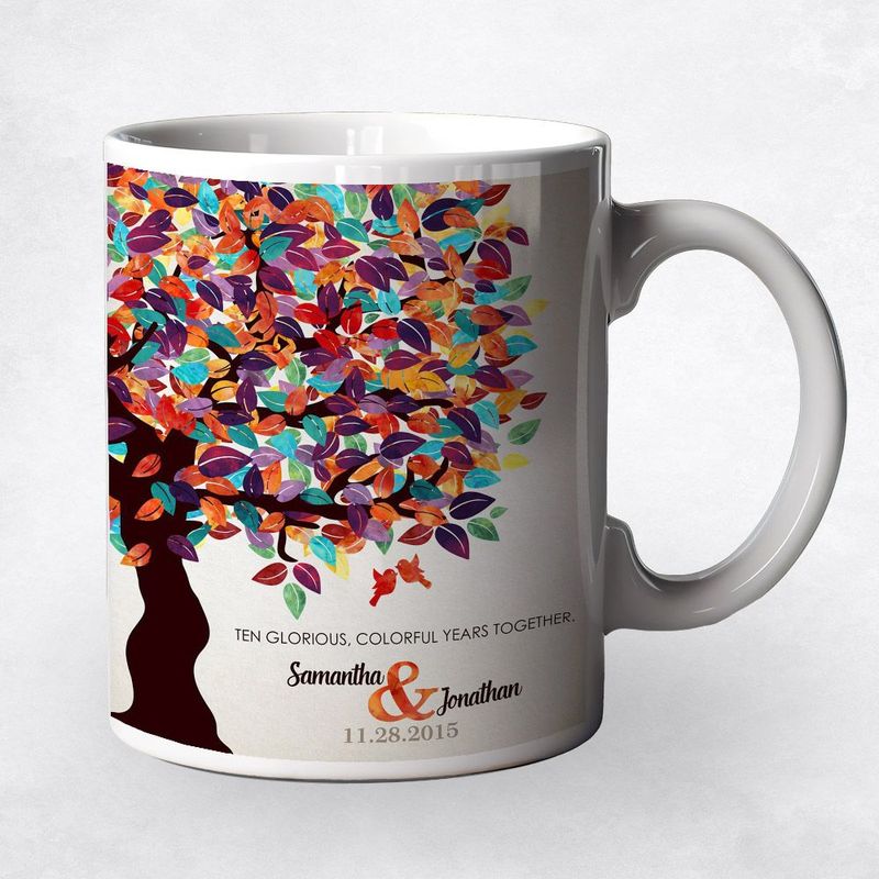 #1 Best Seller - Half Spring Tree 10th Anniversary Coffee Mug Gift for Couple M-1163