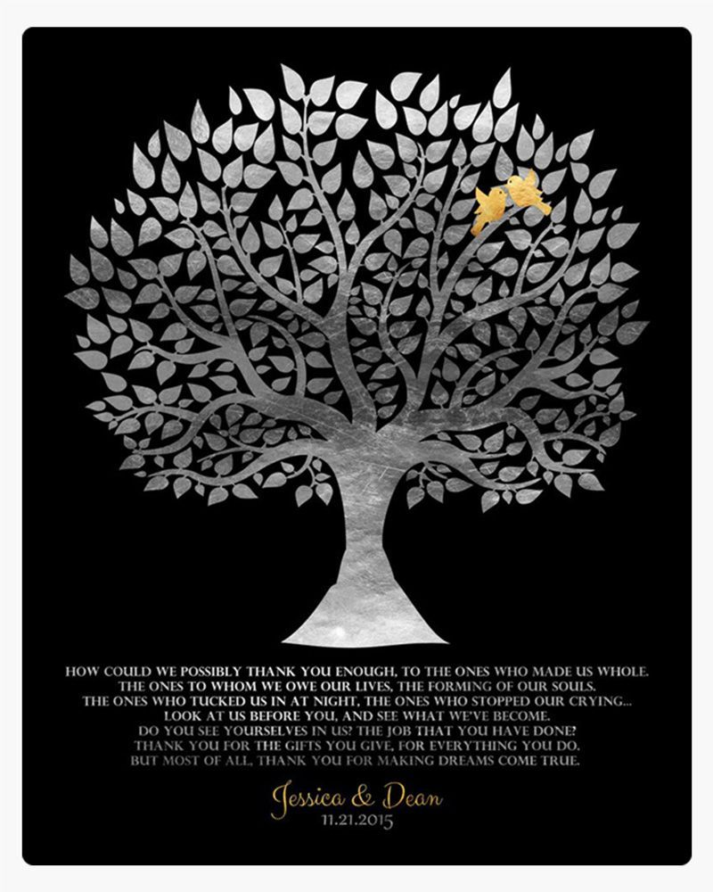 Black Silver Tree Silhouette Wedding Wall Plaque Gift for Parents LTC-1136