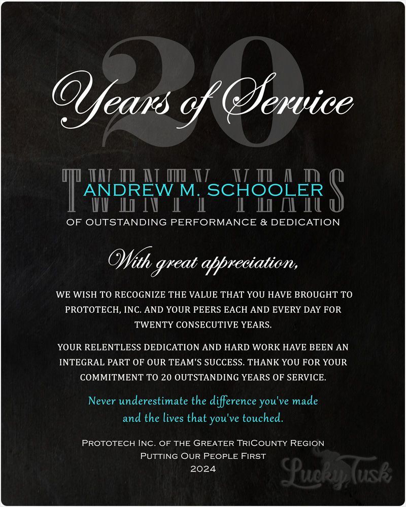 #1 Best Seller - Tin 20 Years of Service Employee Appreciation Wall Plaque Gift for Employee LTC-2109