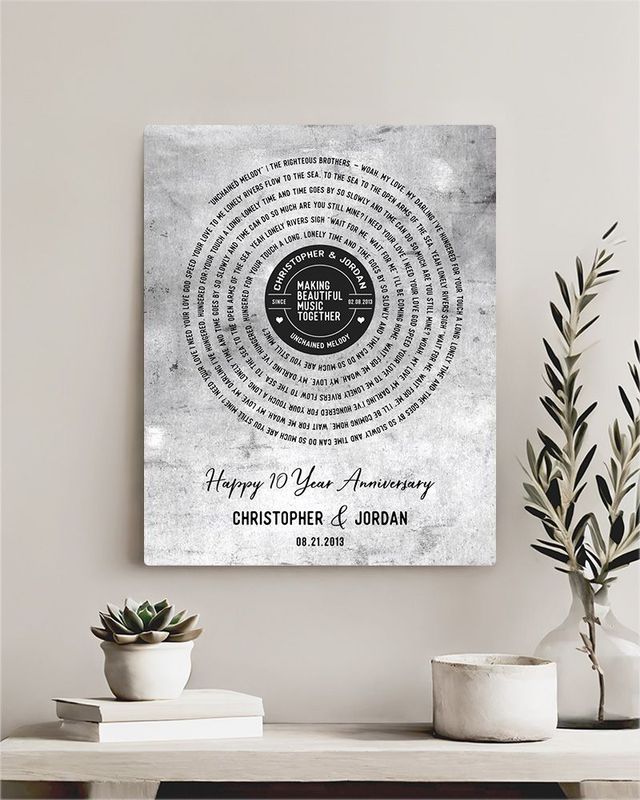 #1 Best Seller - Tarnished Tin Our Song Lyrics 10th Anniversary Wall Plaque Gift for Couple LTC-1910