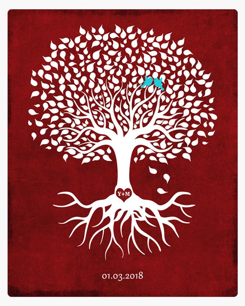 Silhouette Tree with Roots Red Tin Valentine&#39;s Day Wall Plaque Gift for Couple LTC-1867