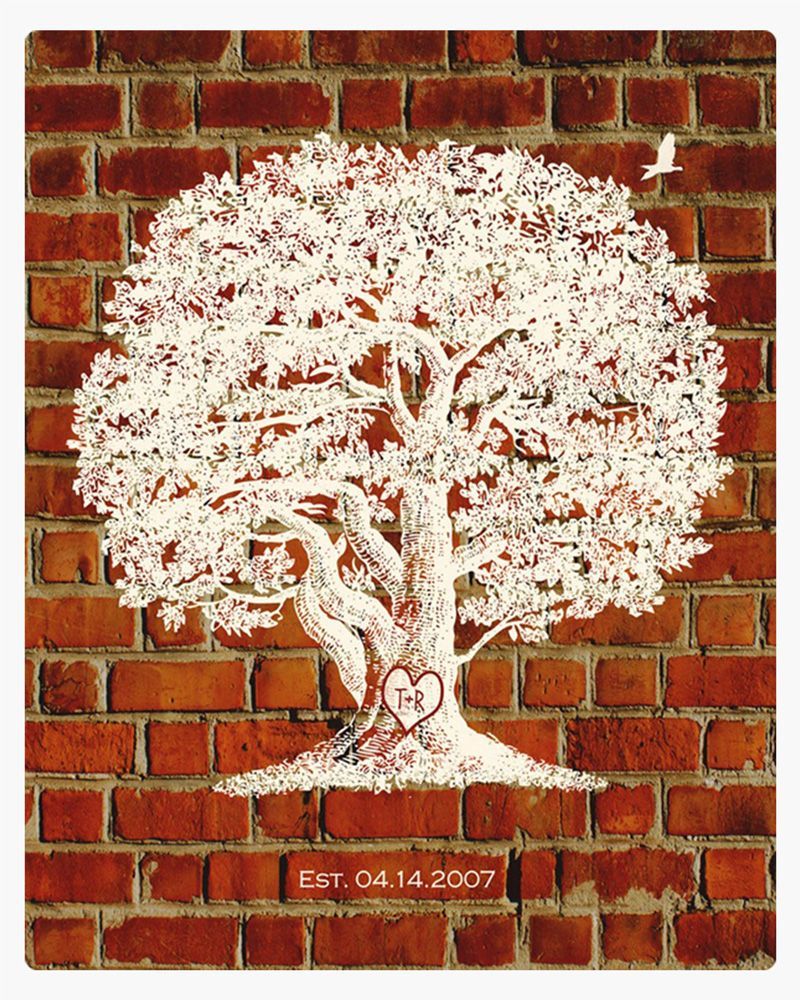 White Brick Oak Tree 8th Anniversary Wall Plaque Gift for Couple LTC-1381