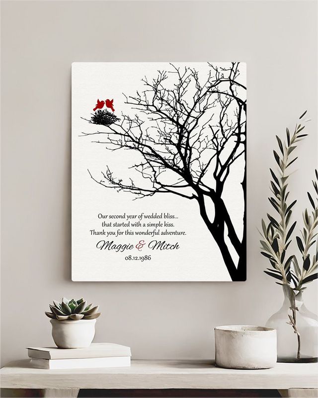 #1 Best Seller - Branchy Tree with Nest 2nd Anniversary Wall Plaque Gift for Couple LTC-1365