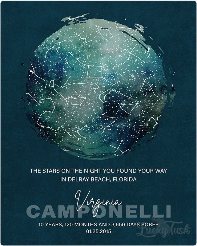 #1 Best Seller - Sobriety Star Map The Night Tou  Found Your Way Recovery Wall Plaque Gift for Recovering Alcoholic LTC-2169