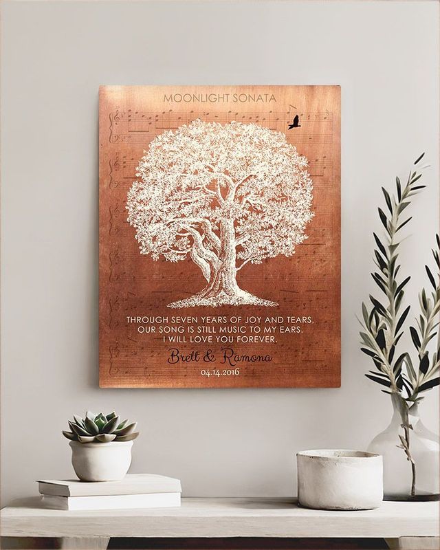 #1 Best Seller - Copper White Oak Tree 7th Anniversary Wall Plaque Gift for Couple LTC-1332