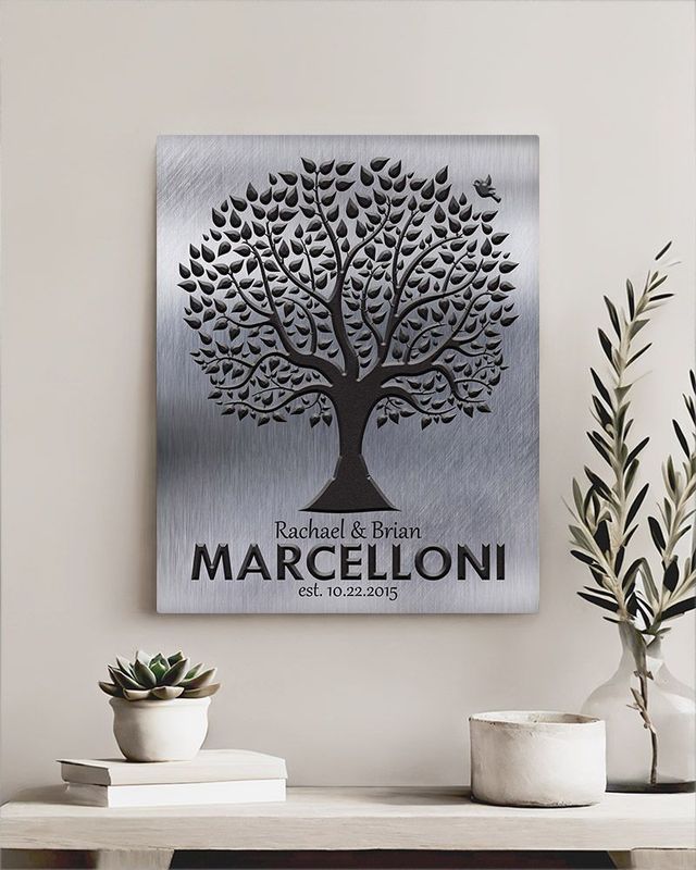 Black Tin Dark Tree Silhouette Wedding Wall Plaque Gift for Couple LTC-1212