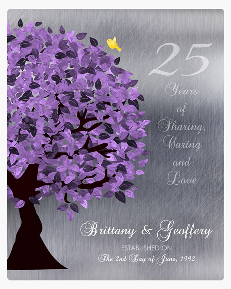 Purple Tin Half Purple Tree 25th Anniversary Wall Plaque Gift for Couple LTC-1489