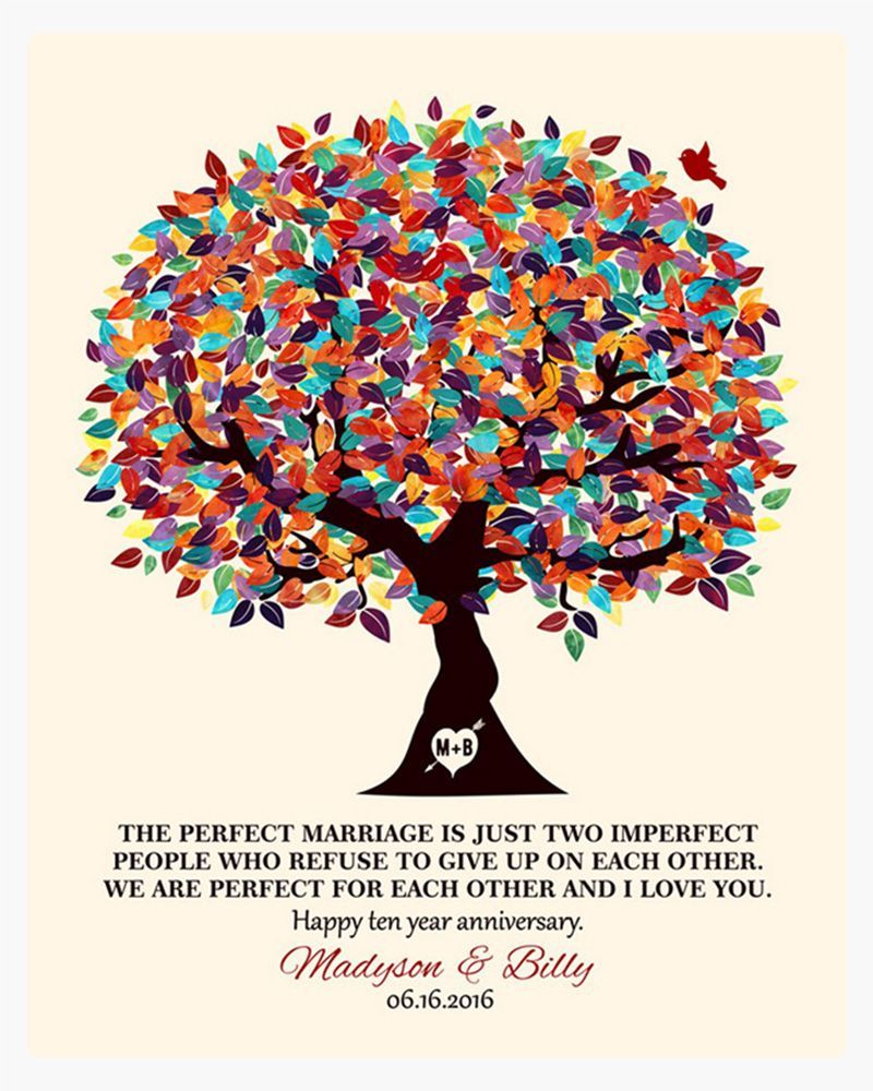 Multicolor Half Spring Tree 10th Anniversary Wall Plaque Gift for Couple LTC-1288