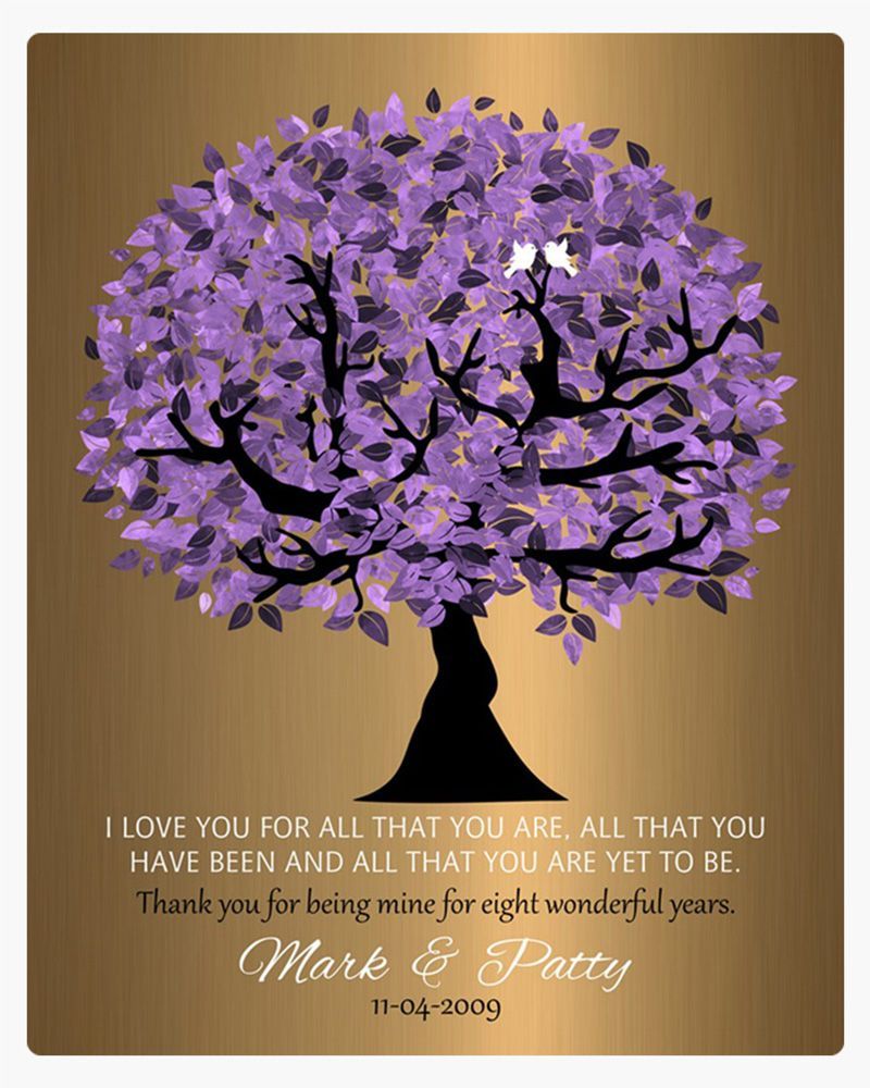 Purple Brass Purple Tree 8th Anniversary Wall Plaque Gift for Couple LTC-1481