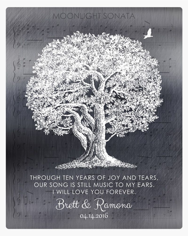 White Tin Oak Tree and Sheet Music 10th Anniversary Wall Plaque Gift for Couple LTC-1337