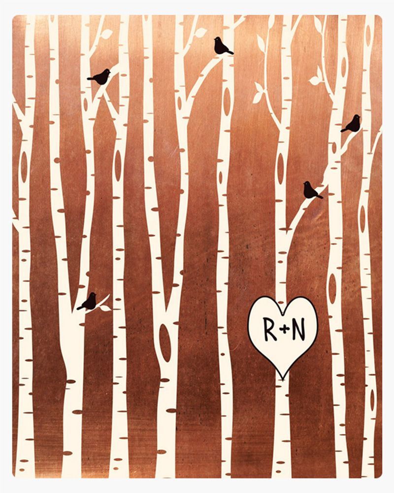 #1 Best Seller - Copper Birch Tree Forest 7th Anniversary Wall Plaque Gift for Couple LTC-1428
