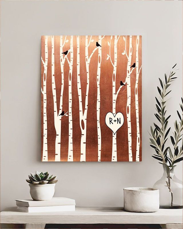 #1 Best Seller - Copper Birch Tree Forest 7th Anniversary Wall Plaque Gift for Couple LTC-1428