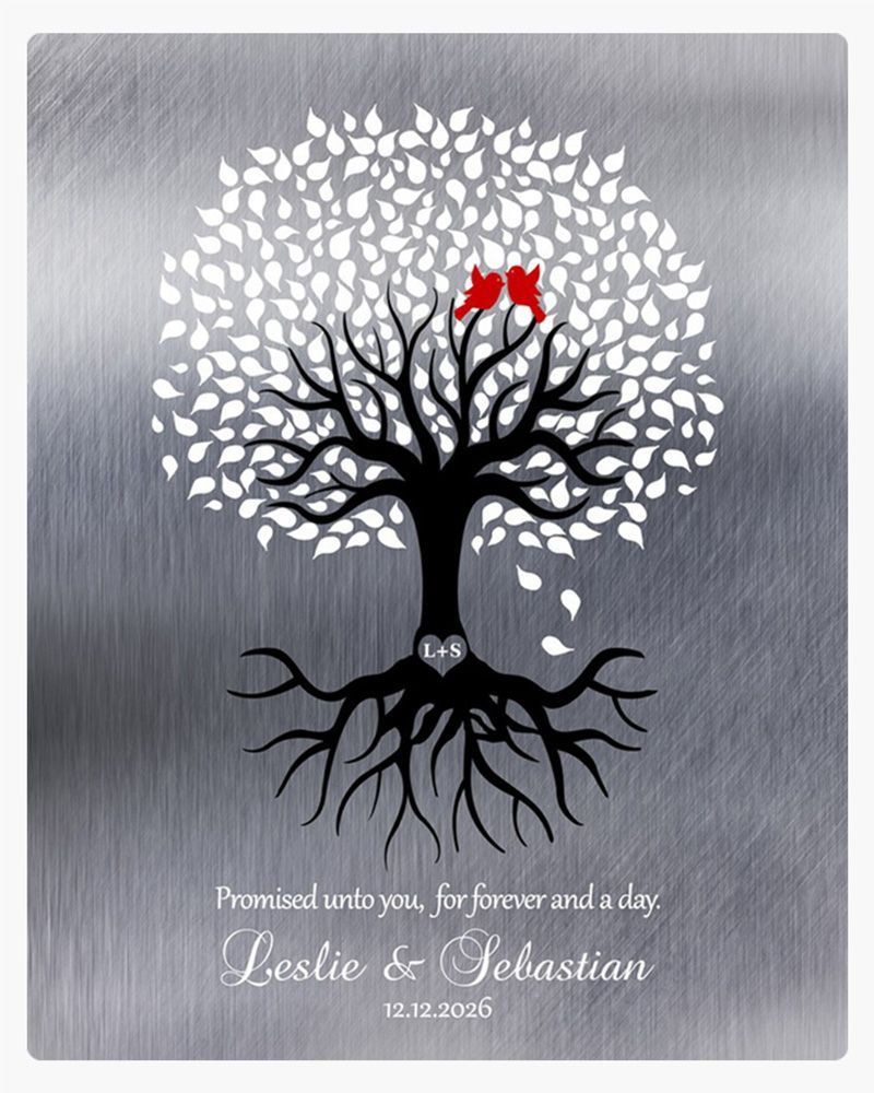White Tin White Tree with Roots Engagement Wall Plaque Gift for Couple LTC-1422