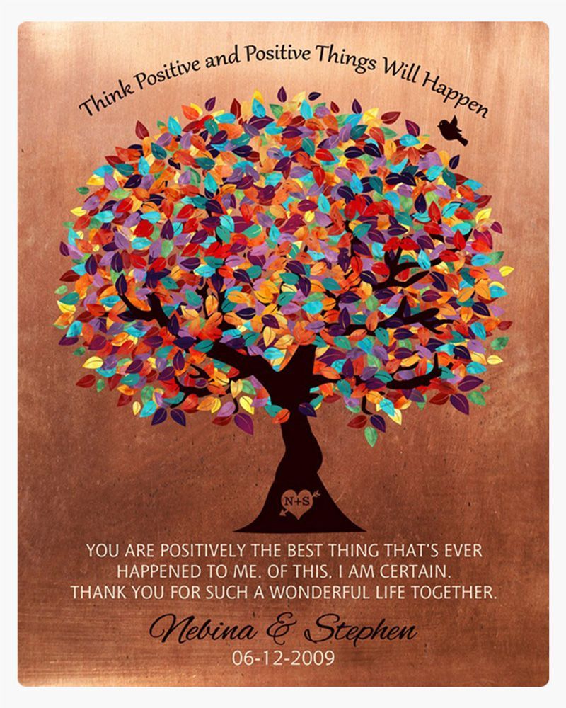 Multicolor Copper Colorful Spring Tree 7th Anniversary Wall Plaque Gift for Couple LTC-1350