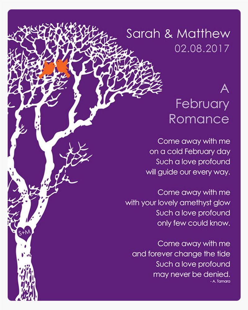 Purple White Bare Tree Engagement Wall Plaque Gift for Couple LTC-1702