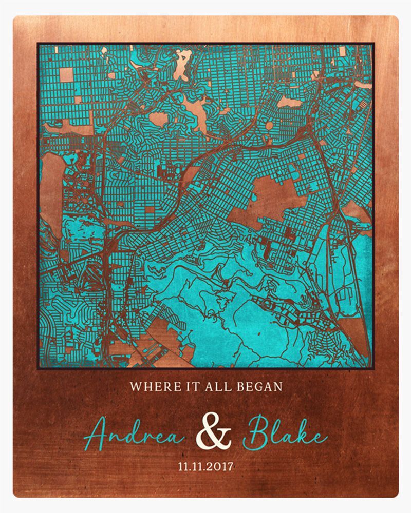 #1 Best Seller - Copper City Map 7th Anniversary Wall Plaque Gift for Couple LTC-1584