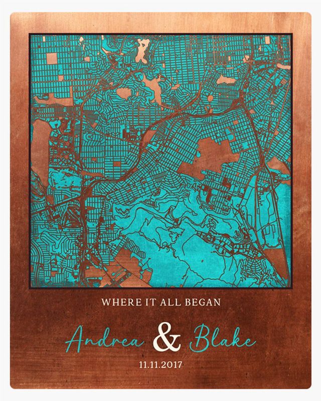 #1 Best Seller - Copper City Map 7th Anniversary Wall Plaque Gift for Couple LTC-1584