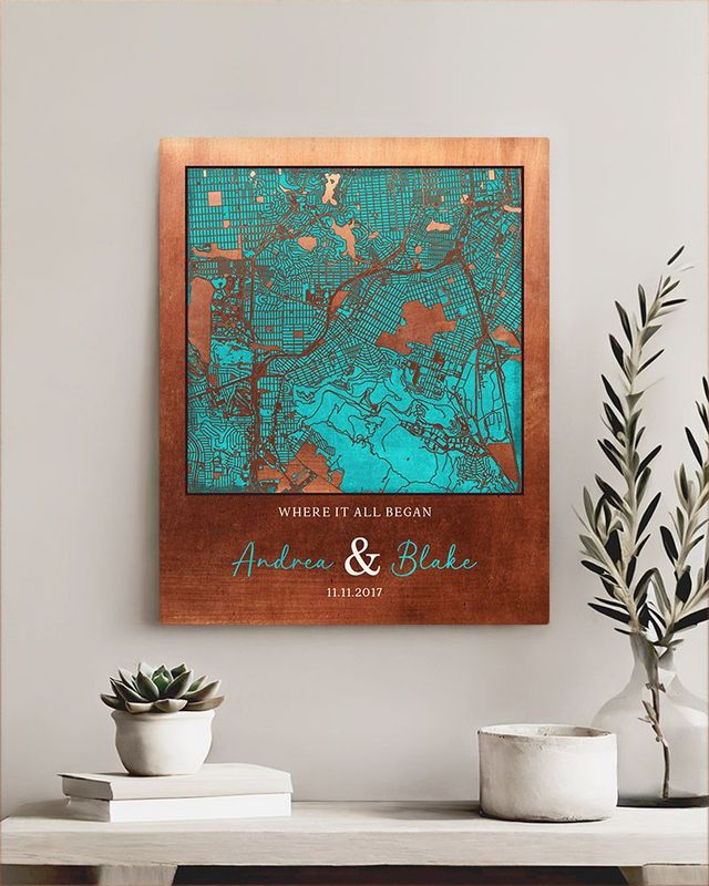 #1 Best Seller - Copper City Map 7th Anniversary Wall Plaque Gift for Couple LTC-1584
