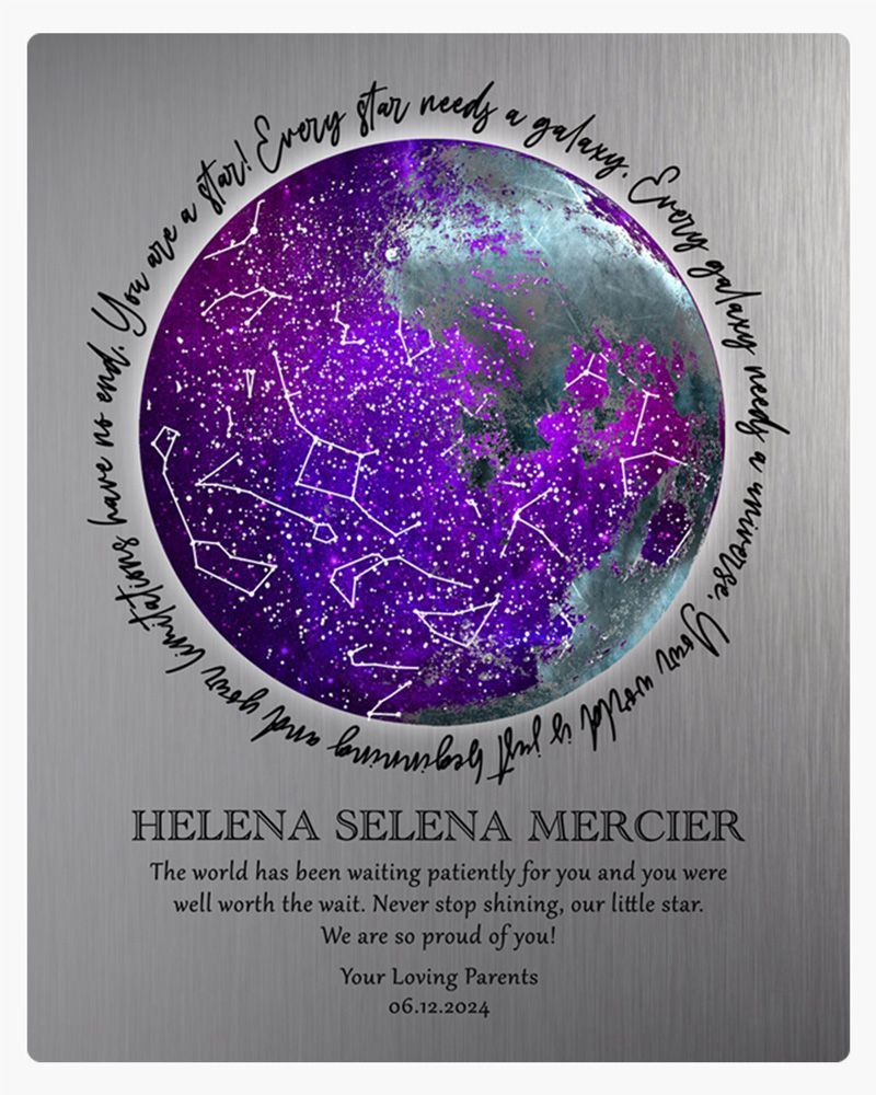 Purple Tin Moon and Star Map graduation Wall Plaque Gift for Graduate LTC-1576