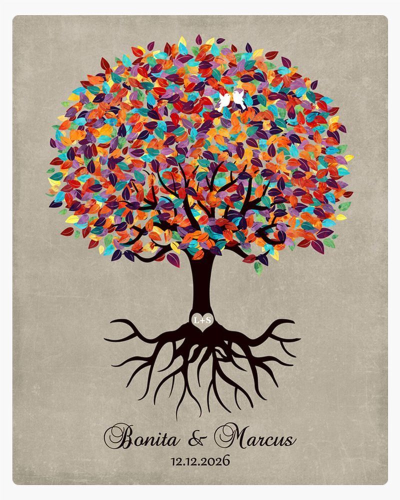 Multicolor Colorful Tree with Roots Engagement Wall Plaque Gift for Couple LTC-1424