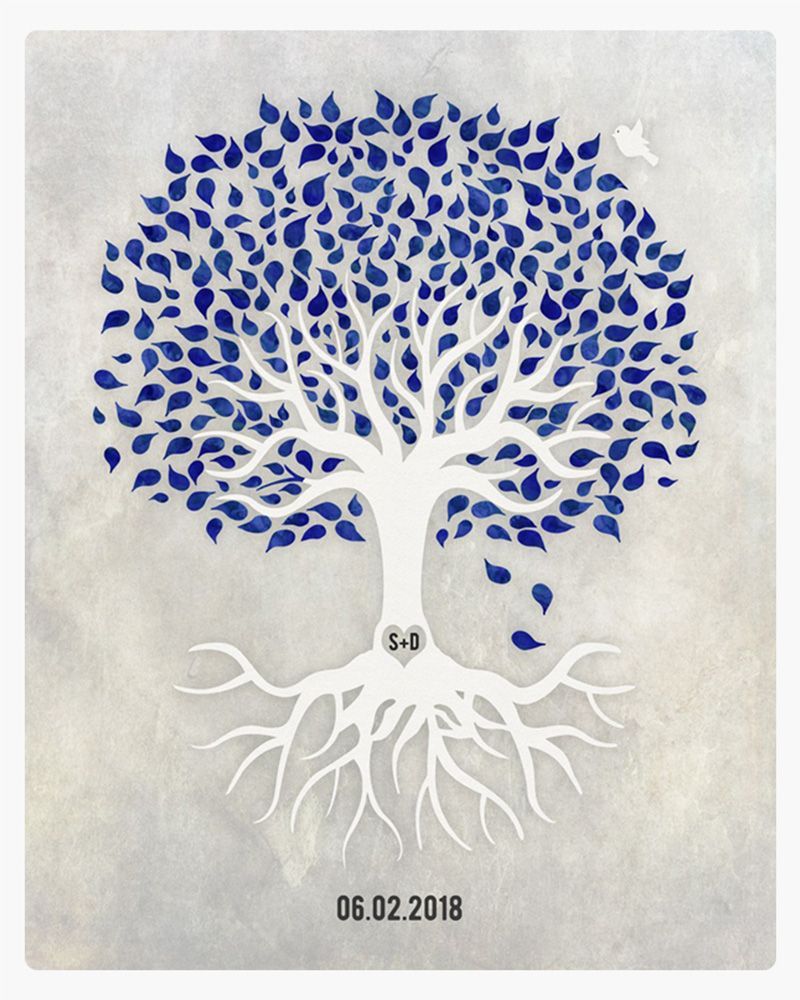 Blue White Canopy Tree Anniversary Wall Plaque Gift for Couple LTC-1531