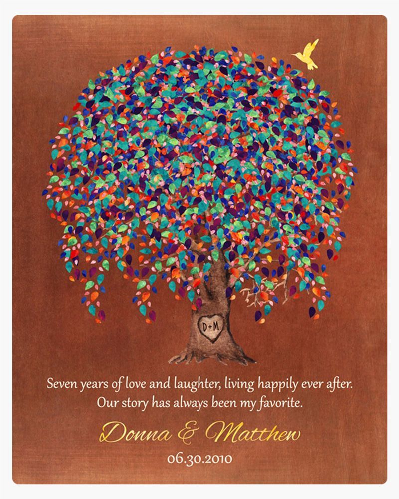 Multicolor Copper Willow Tree 7th Anniversary Wall Plaque Gift for Couple LTC-1514