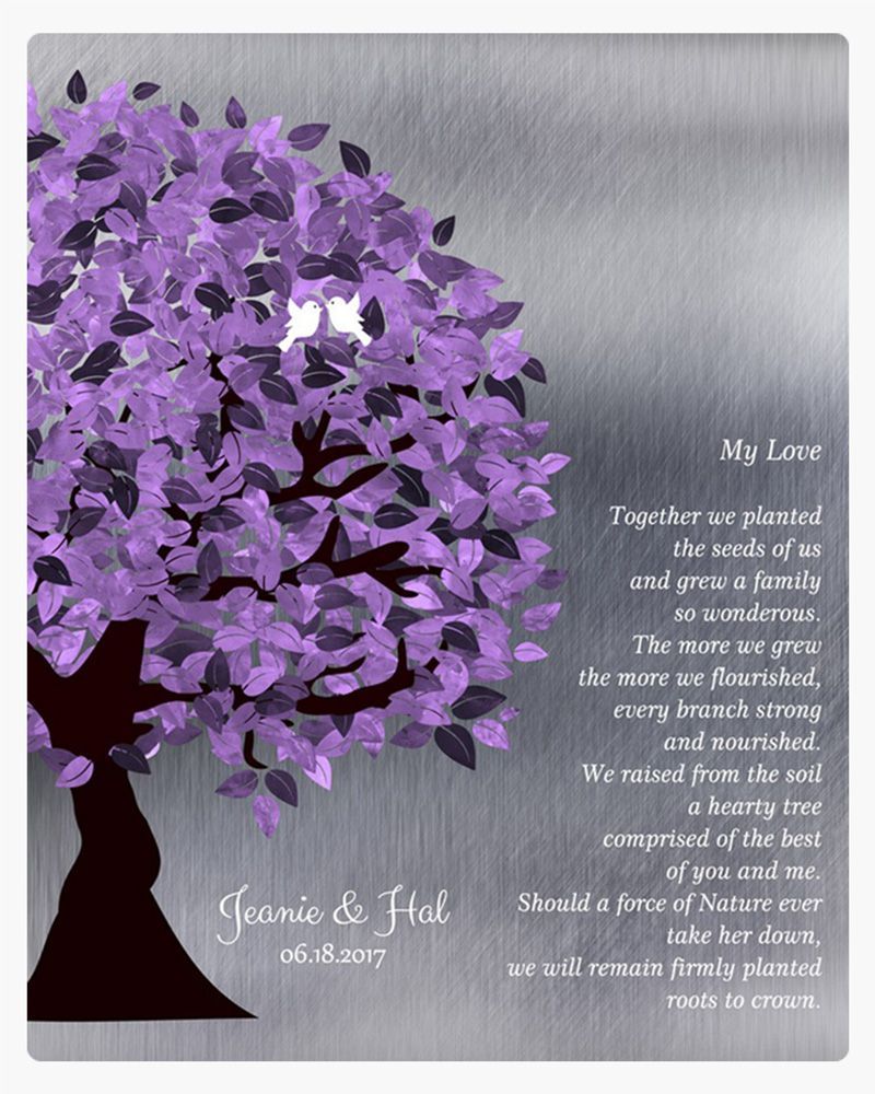 Purple Tin Half Purple Tree 10th Anniversary Wall Plaque Gift for Couple LTC-1484