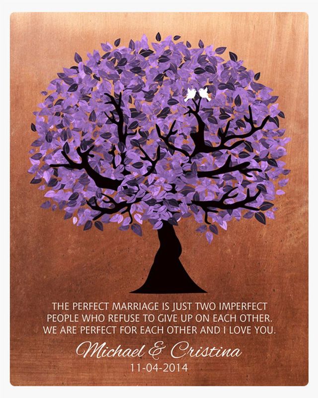 #1 Best Seller - Copper Purple Tree 7th Anniversary Wall Plaque Gift for Couple LTC-1479
