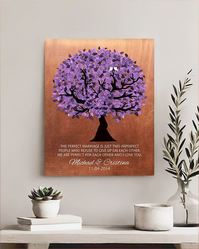 #1 Best Seller - Copper Purple Tree 7th Anniversary Wall Plaque Gift for Couple LTC-1479