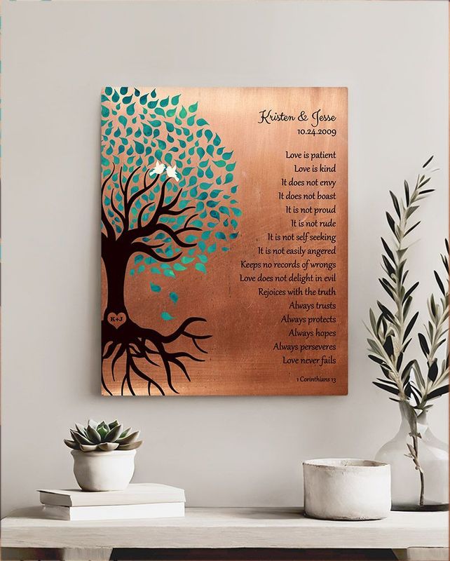 #1 Best Seller - Copper Half Turquoise Tree 7th Anniversary Wall Plaque Gift for Couple LTC-1410