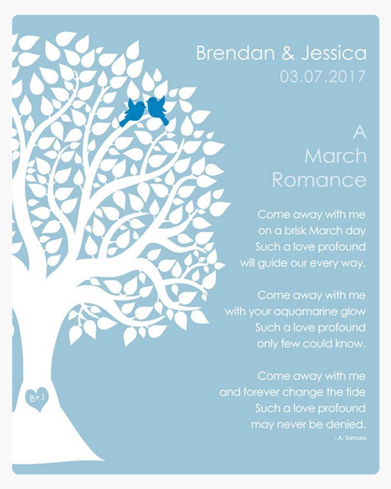 Blue Half Silhouette Tree Engagement Wall Plaque Gift for Couple LTC-1703
