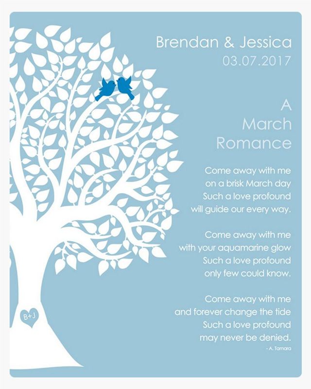 Blue Half Silhouette Tree Engagement Wall Plaque Gift for Couple LTC-1703