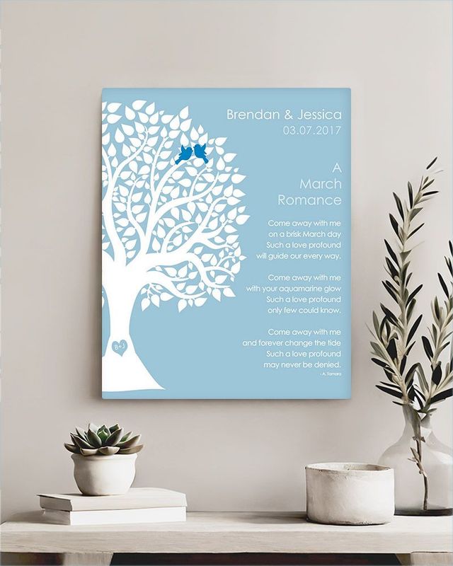 Blue Half Silhouette Tree Engagement Wall Plaque Gift for Couple LTC-1703