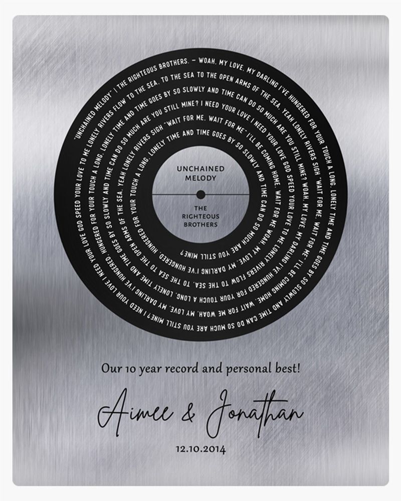 Black Tin Our Song Lyrics Record Label 10th Anniversary Wall Plaque Gift for Couple LTC-1590