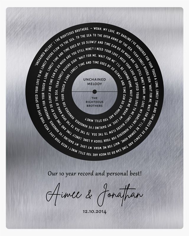 Black Tin Our Song Lyrics Record Label 10th Anniversary Wall Plaque Gift for Couple LTC-1590