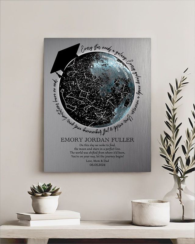 Black Tin Moon and Star Map graduation Wall Plaque Gift for Graduate LTC-1577