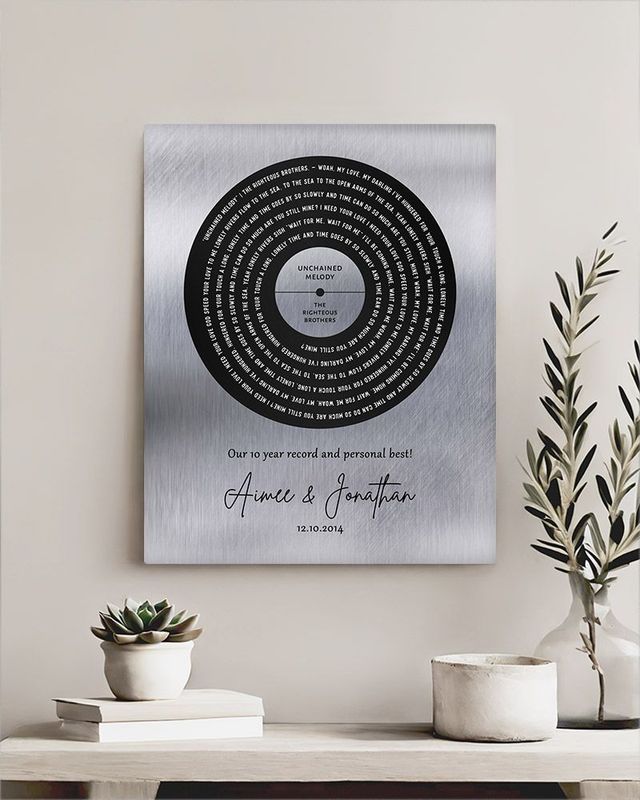 Black Tin Our Song Lyrics Record Label 10th Anniversary Wall Plaque Gift for Couple LTC-1590