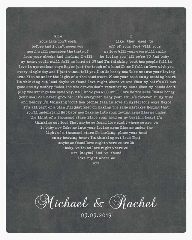 Gray Heart Shape Song Lyrics 2nd Anniversary Wall Plaque Gift for Couple LTC-1784