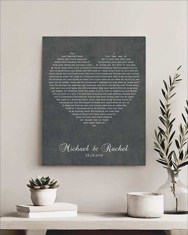 Gray Heart Shape Song Lyrics 2nd Anniversary Wall Plaque Gift for Couple LTC-1784