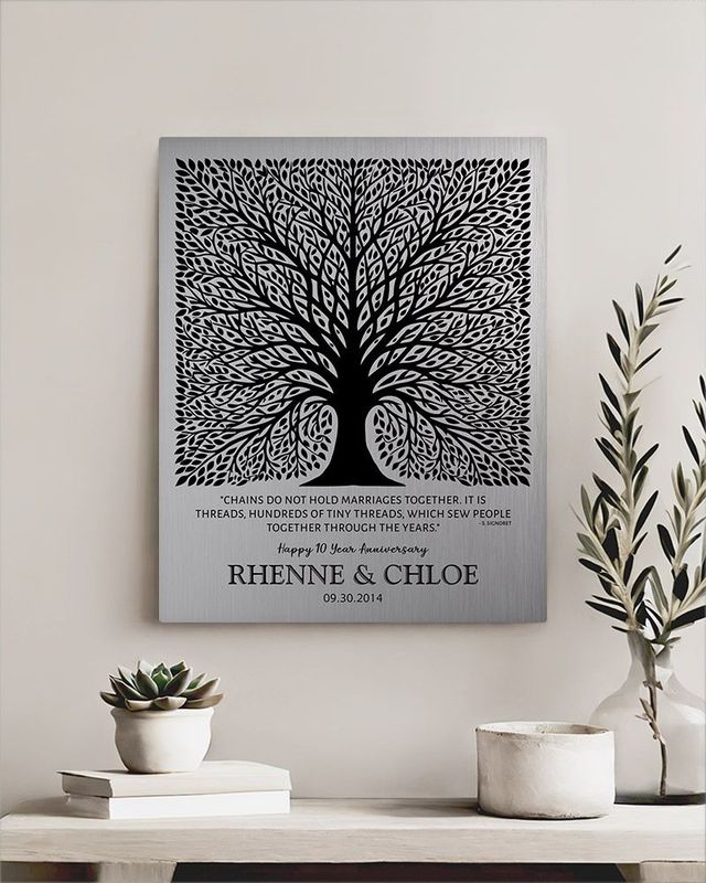 #1 Best Seller - Tin Elaborate Square Tree 10th Anniversary Wall Plaque Gift for Couple LTC-1583