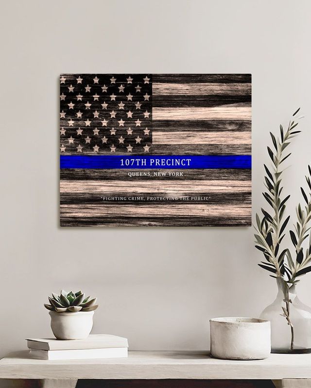 Blue Tin Thin Blue Line American Flag Recognition Wall Plaque Gift for Police LTC-2111
