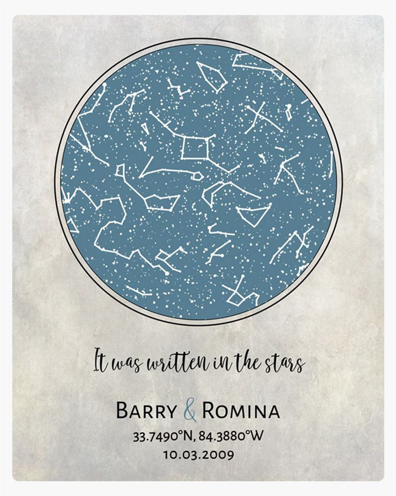 Blue Star Map 1st Anniversary Wall Plaque Gift for Couple LTC-1739