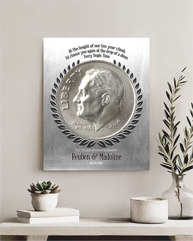 #1 Best Seller - Tin Dime Coin I Choose You 10 Year Anniversary Wall Plaque Gift for Couple LTC-2140