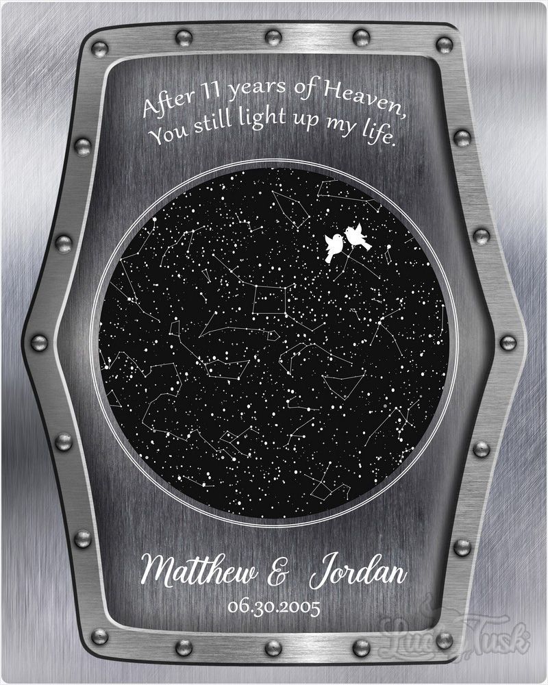Black Tin Star Map 11th Anniversary Wall Plaque Gift for Couple LTC-1747