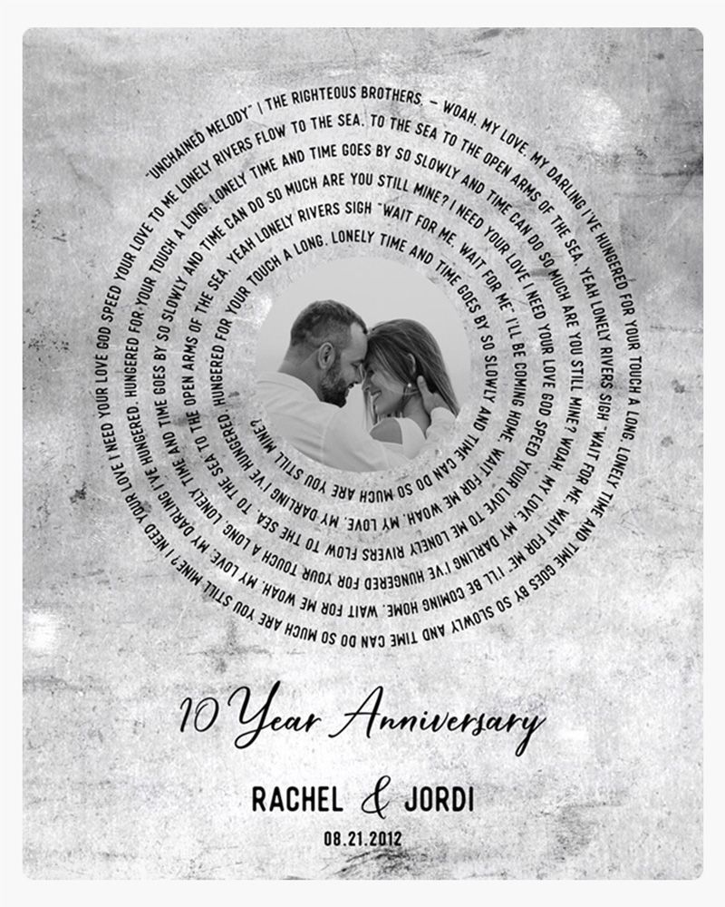 Black Tarnished Tin Our Song Lyrics 10th Anniversary Wall Plaque Gift for Couple LTC-1905