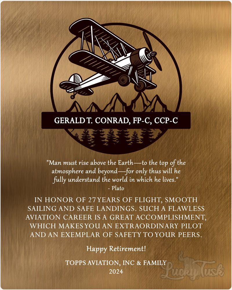 #1 Best Seller - Bronze Airplane Pilot Biplane Service Award Retirement Wall Plaque Gift for Pilot LTC-2131