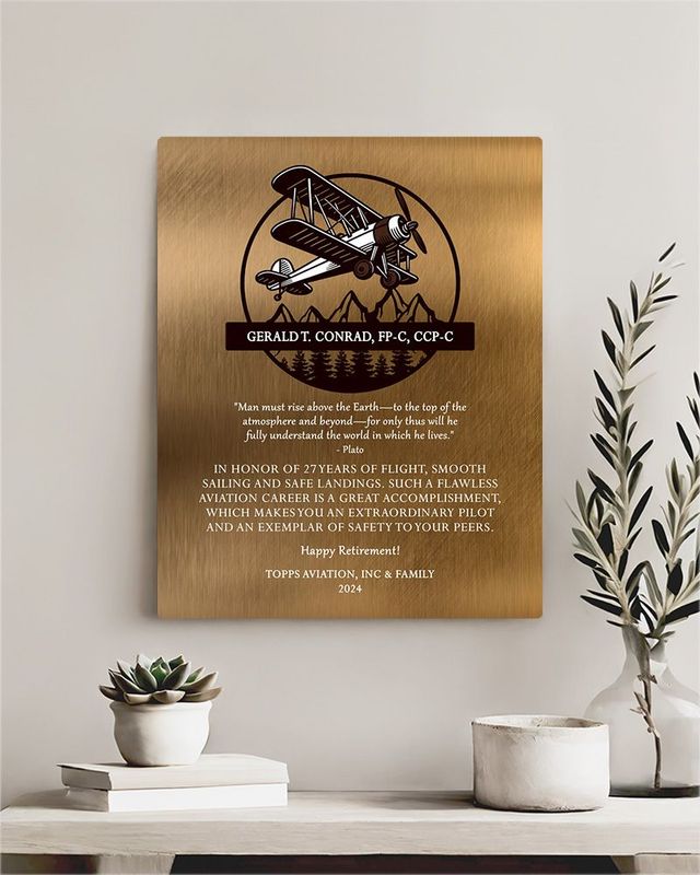 #1 Best Seller - Bronze Airplane Pilot Biplane Service Award Retirement Wall Plaque Gift for Pilot LTC-2131