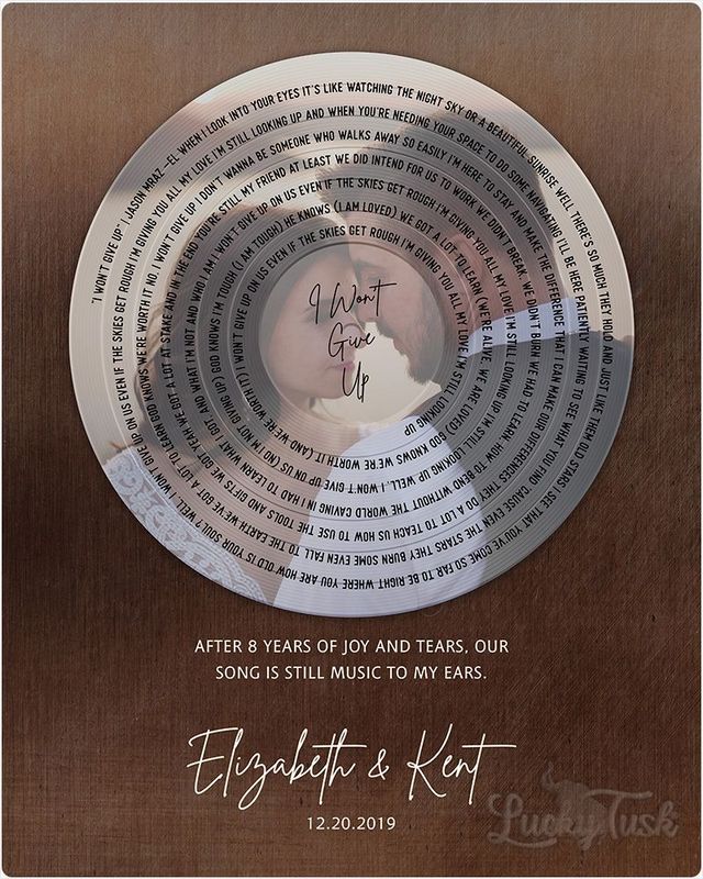 White Bronze Our Song Lyrics Record Label Photo 8th Anniversary Wall Plaque Gift for Couple LTC-2116