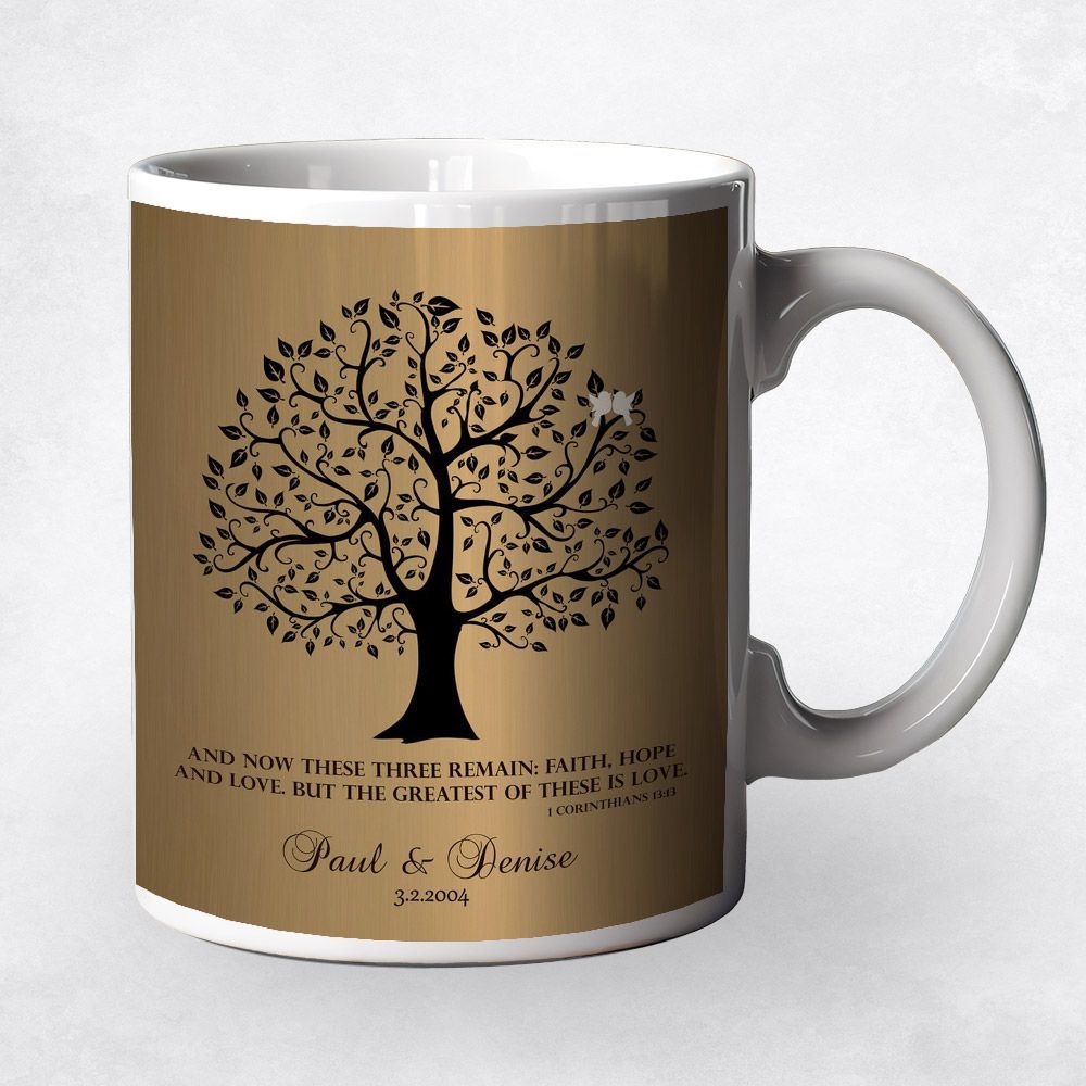 Brass Onyx Curly Tree 8th Anniversary Coffee Mug Gift for Couple M-1456